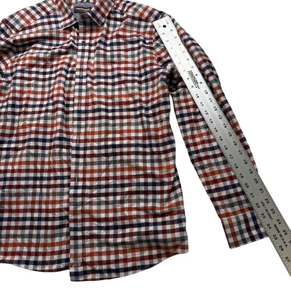 JOHNSON AND MURPHY Shirt Button Up Men Large Blue Red Flip Cuff Cotton (298) - Picture 8 of 10